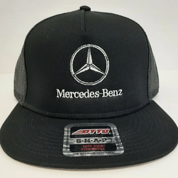 MB Retro Star Mercedes Benz Flat Bill Trucker Mesh Snapback Cap Hat Black Embroi - Picture 3 of 9